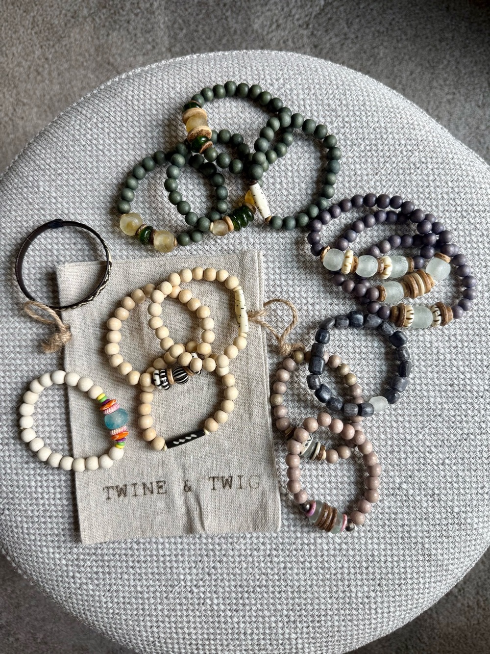 Lot of 14 Twine & Twig Bead Bracelets.